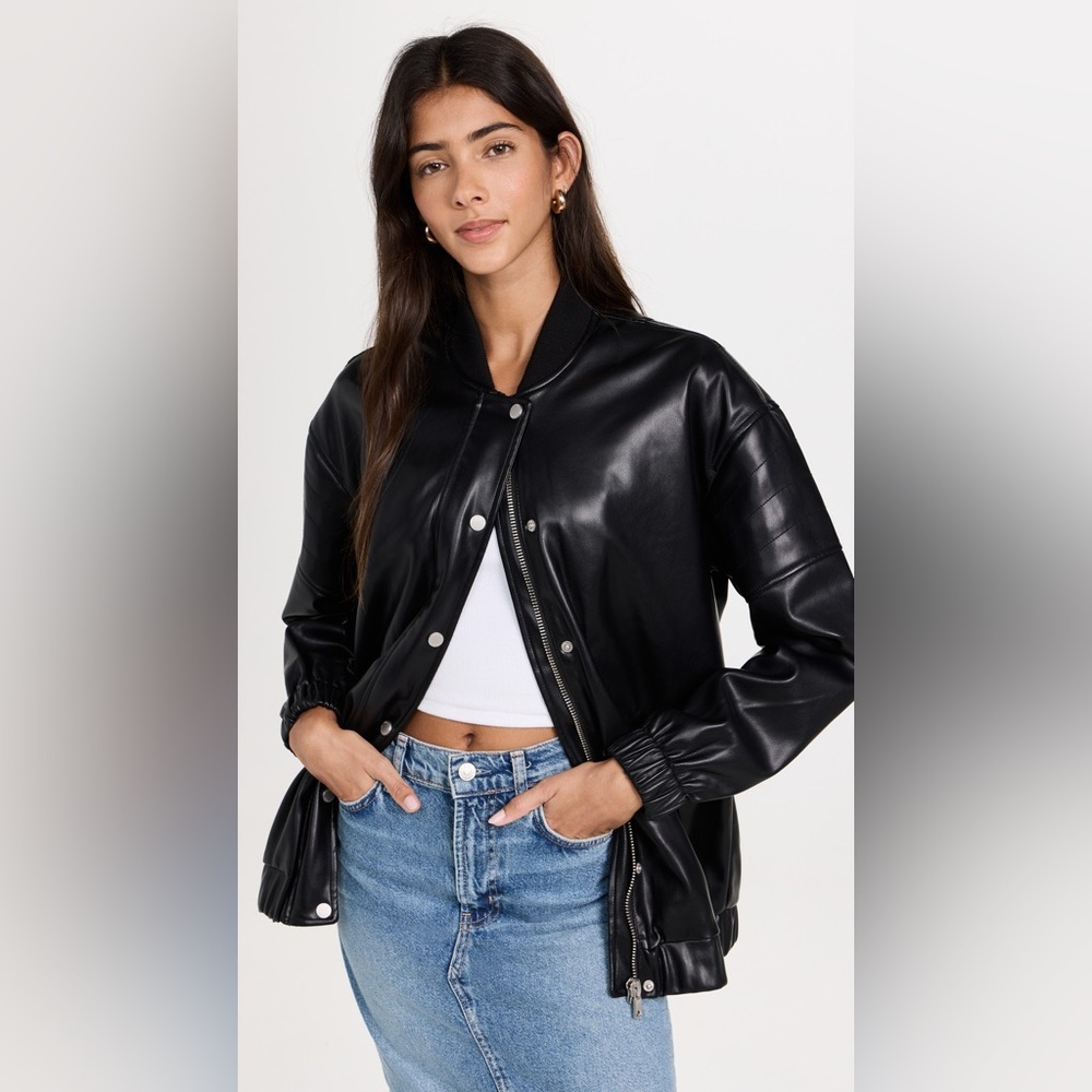 Black Leather Bomber Jacket XL